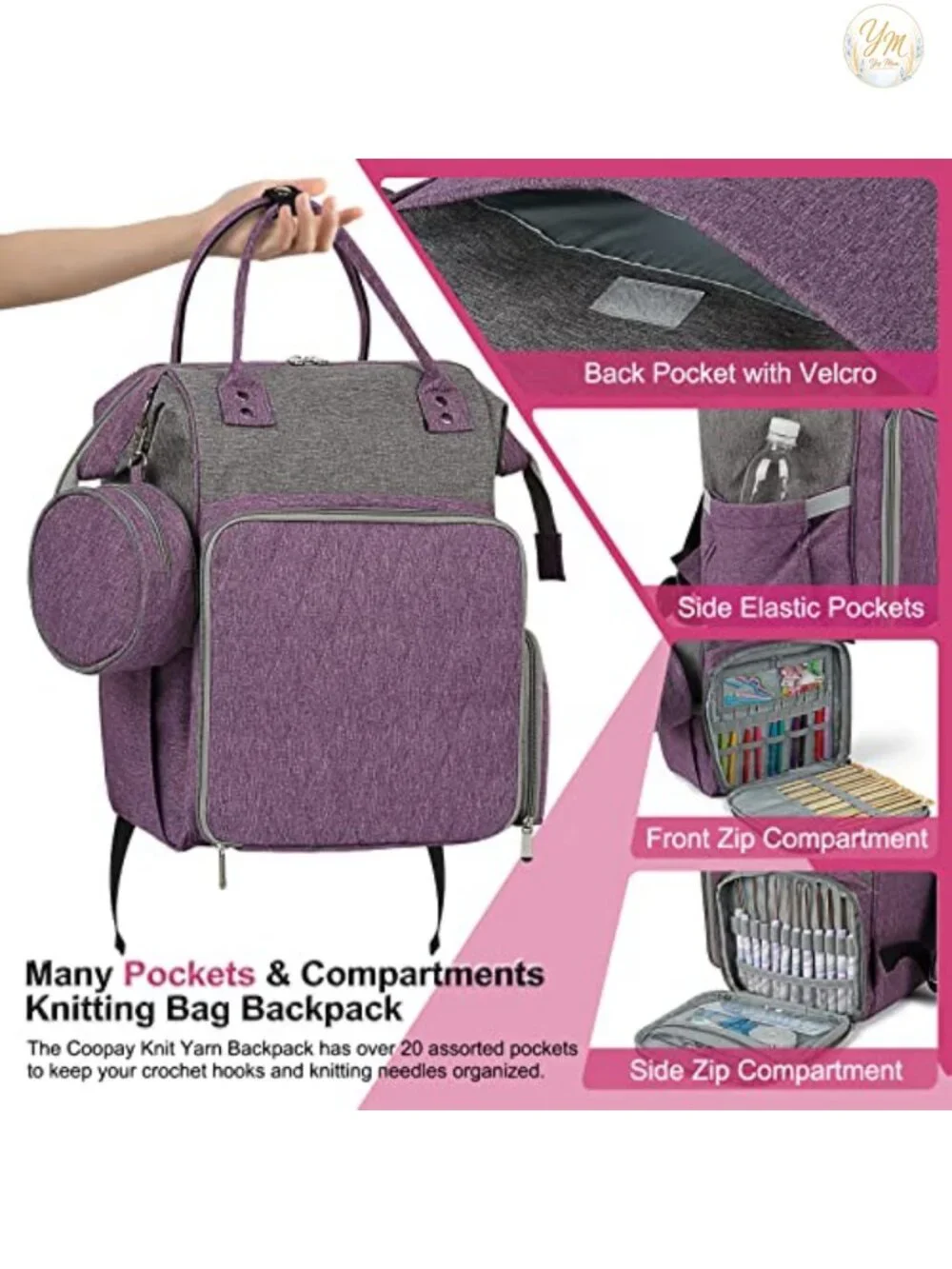 Large Yarn Storage Backpack for Knitting & Crochet, 600D Oxford Cloth, Travel